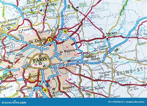 Details Macro View Of Paris City Road Map Editorial Photography Image