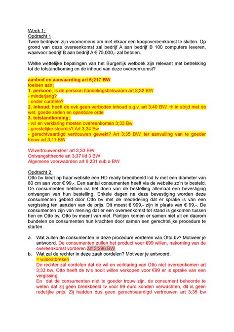 Verbintenissenrecht Wc Week 1 Opdracht 1 Twee Bedrijven Zijn