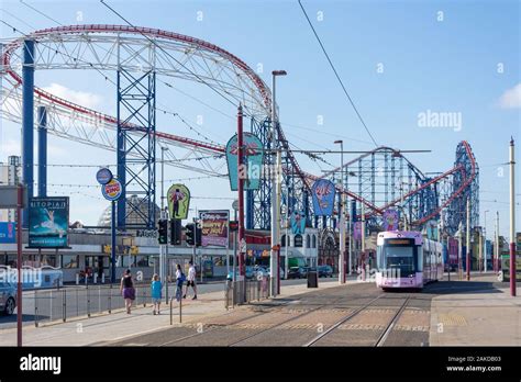 Blackpool Tram And Pleasure Beach Ocean Boulevard Promenade