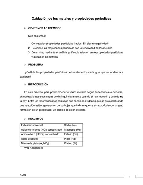 Oxidaci N De Metales Y Prop Peri Dicas Oxidaci N De Los Metales