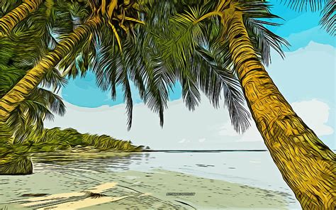 Palm Trees Tropical Islands Vector Art Palm Trees Drawing