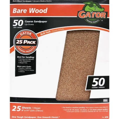 Gator Bare Wood 9 In X 11 In 50 Grit Coarse Sandpaper 25 Pack 4230