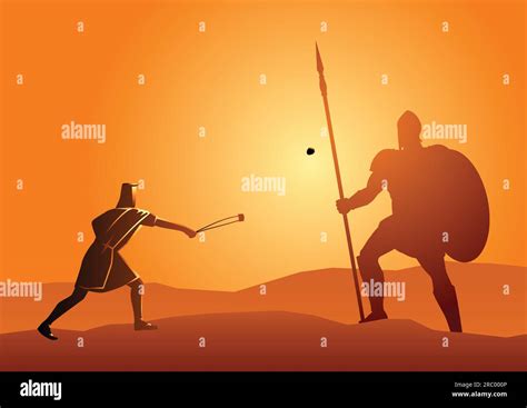 Biblical Vector Illustration Of David And Goliath Stock Vector Image