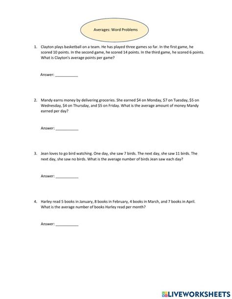 Average Word Problems Online Exercise For Live Worksheets