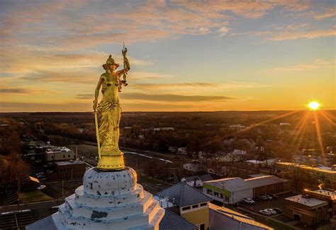 Aerial View Of Lady Justice In Canandaigua Ny At Dawn Photograph By