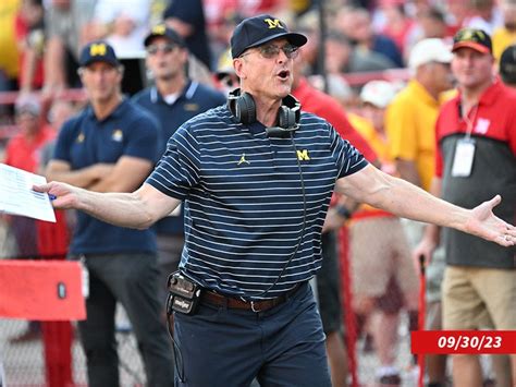 Michigans Jim Harbaugh Suspended For Rest Of Regular Season Over Sign