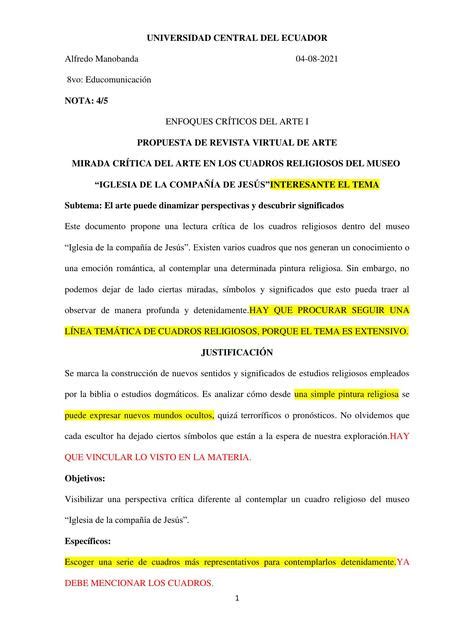 Propuesta De Proyecto En Cuadros Religiosos Mirada Critica Del Arte