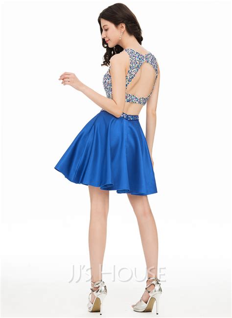 A Line Princess Scoop Neck Short Mini Satin Homecoming Dress With