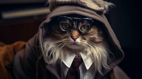 Premium AI Image | A cat in glasses and clothes