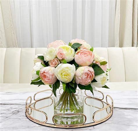 Modern Pink,white Peonies Arrangement , French Country Artificial Faux Flower Arrangement ...