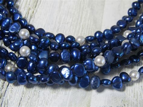 Freshwater Pearl Necklace Royal Blue And White Pearl Gem