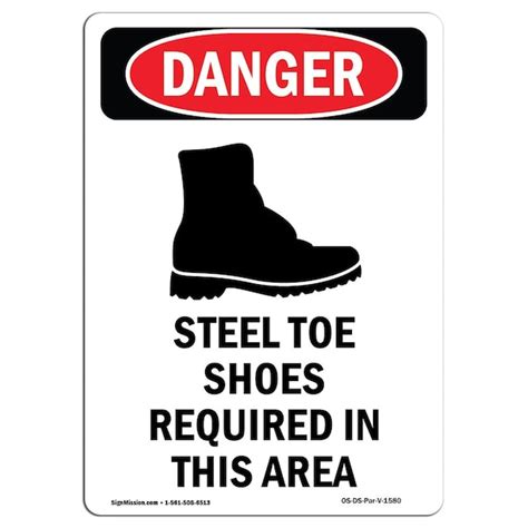 Signmission Osha Danger Sign Steel Toe Shoes Required 18in X 12in Aluminum 12 W 18 H