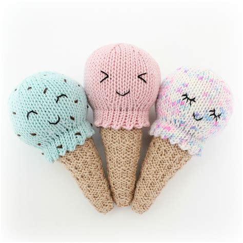 Free Kawaii Ice Cream Cone Baby Rattle Knitting Pattern Baby Knitting