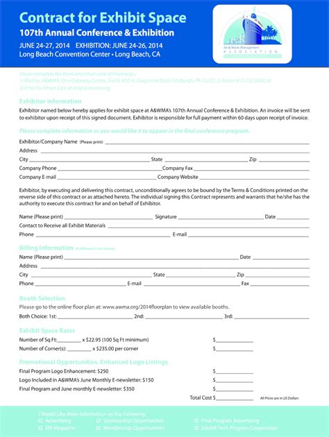 Fillable Online Ace Awma Exhibit Space Contract