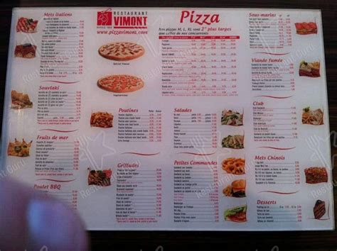 Menu Au Vimont Pizza Restaurant Laval