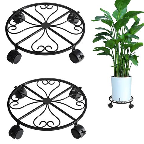 Bijun Large Flower Pot Rolling Base Holder 12 Metal Plant Caddy