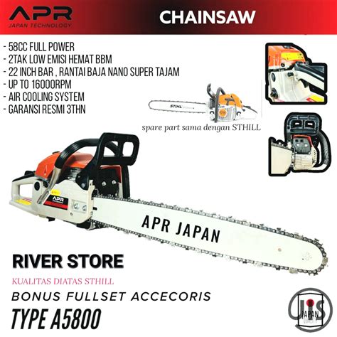 Chainsaw APR Japan A5800 22 INCH Mesin Senso 2 TAK Gergaji Potong Pohon