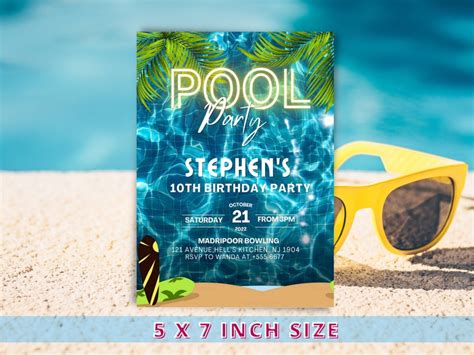 Editable Pool Party Invitation Instant Download Neon Pool Etsy