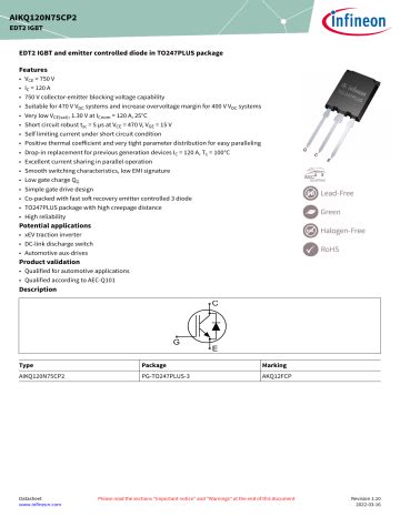 Infineon AIKQ120N75CP2 IGBT Discrete Data Sheet Manualzz