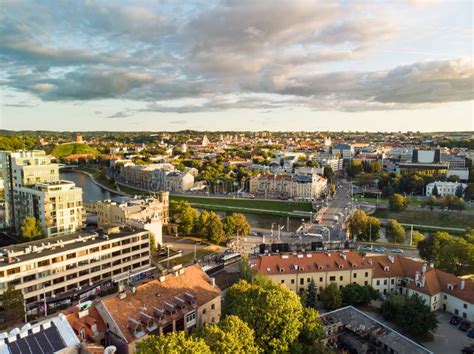 Beautiful Vilnius City Panorama In Autumn With Orange And Yellow