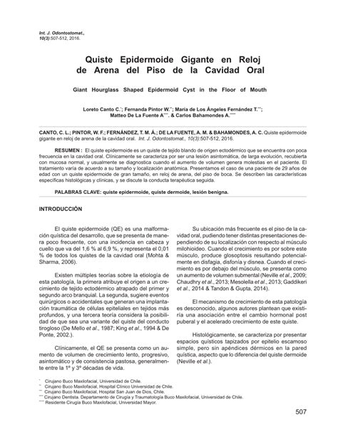 PDF Quiste Epidermoide Gigante En Reloj De Arena Del Piso De La