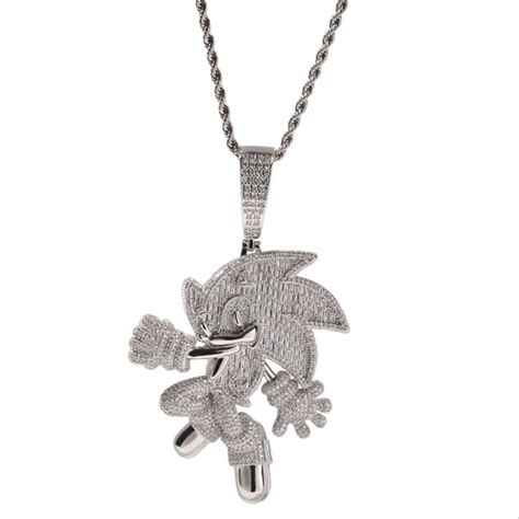 Sonic The Hedgehog Cartoon Necklace Sonic Necklace Iced Out Etsy