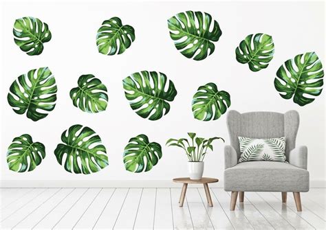 Tropical Leaves Wall Stickers Botanical Tropical Leaf Etsy