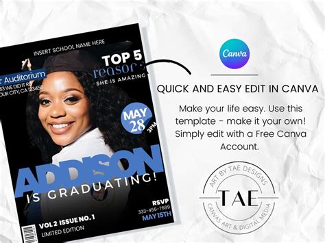 Editable Graduation Magazine Template Senior Grad Invite High School