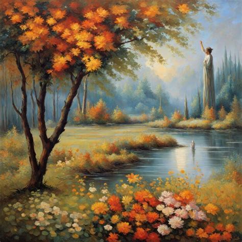 Premium Photo | Oil painting landscape with autumn forest oil painting ...