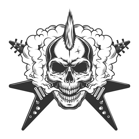 Free Vector Vintage Rock Musician Skull With Mohawk