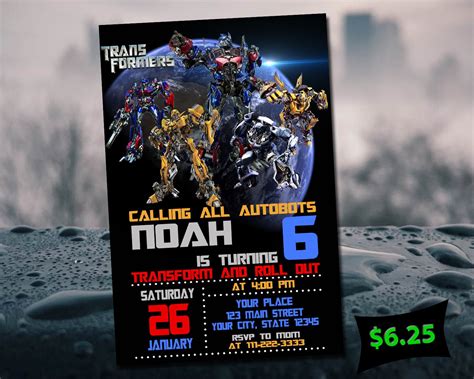 Transformers Birthday Invitation Digital Birthday Invitation Etsy