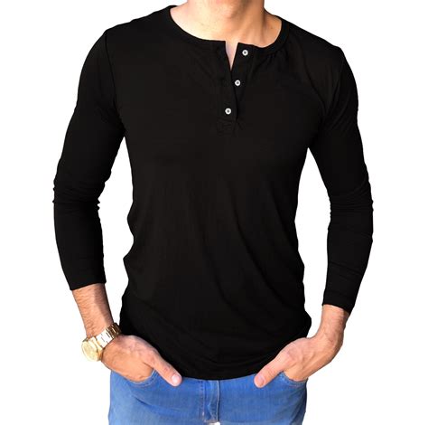 Camiseta Masculina Henley Manga Longa Botão Branco Zhoe Moda Básica