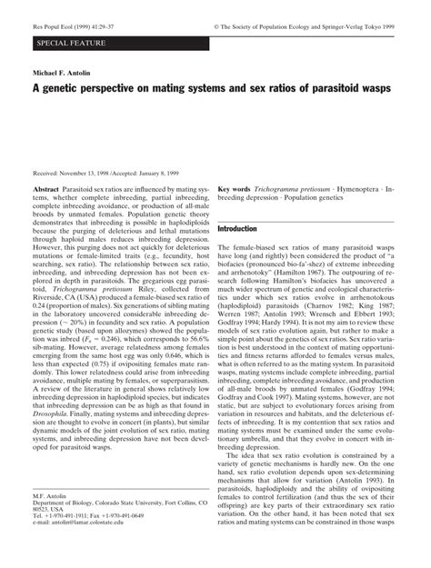 Pdf A Genetic Perspective On Mating Systems And Sex Ratios Of Parasitoid Wasps