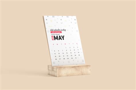 Desk Calendar With Wood Stand Mockup - Design Cuts