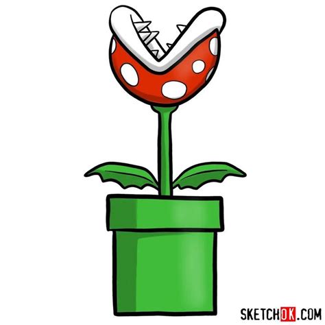 A Drawing Of A Red Flower In A Green Pot With White Polka Dots On It