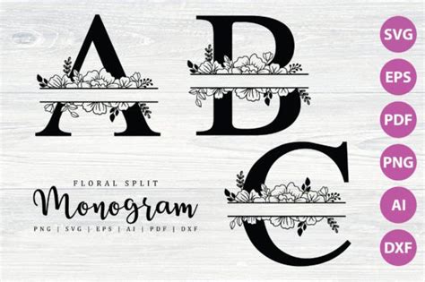 Floral Split Monogram Svg Bundle Graphic By Negimaginationart · Creative Fabrica