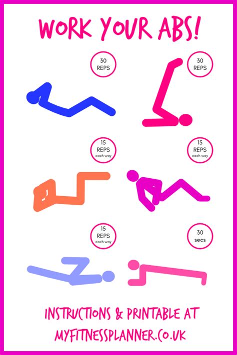 Ab exercises Printable exercise chart for an at home workout | Workout ...