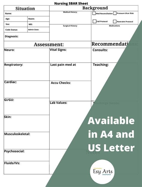 Printable Nursing Sbar Report Sheet Nurse Brain Sheet Single Patient