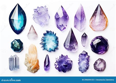 Set Of Crystals Gemstones And Diamonds On White Background Generative