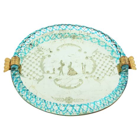 1940s Venetian Glass And Etched Mirror Serving Tray At 1stdibs Italian Glass Tray Murano