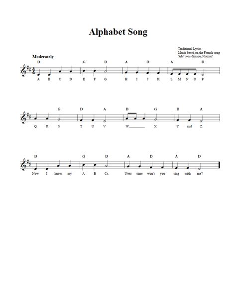 Alphabet Song: Chords, Lyrics, and Sheet Music for B-Flat Instruments