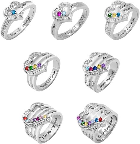 Ailin Personalized 1 8 Birthstone Rings 925 Sterling Silver