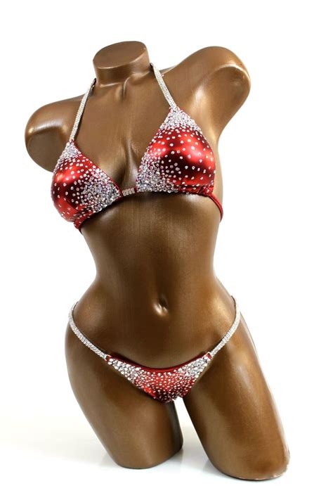 Red Crystal Corners Bikini Suit Figure Competition Suits Bikini