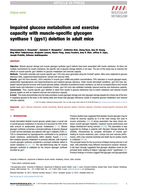 PDF Impaired Glucose Metabolism And Exercise Capacity With Muscle