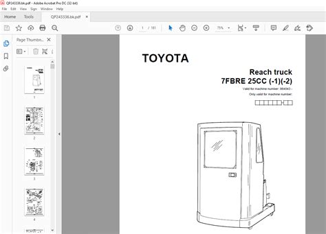 Toyota Forklift Fbre Cc Reach Truck Parts Catalogue Manual