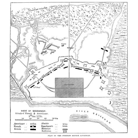 Savannah Siege Map 1779 Nengraved Map 19Th Century Of The Siege Of Savannah Georgia During The ...