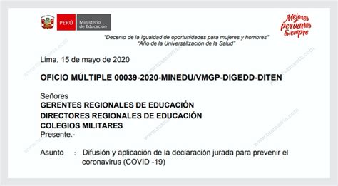 Minedu Declaraci N Jurada De Salud Para Directores Docentes Y