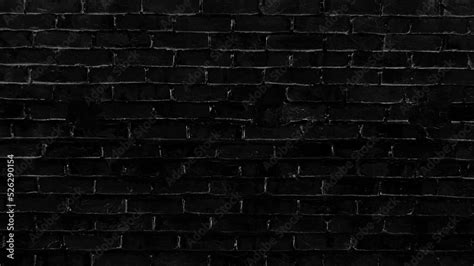 Abstract Black Brick Wall Texture For Pattern Background Wide Panorama Picture Horizontal Part