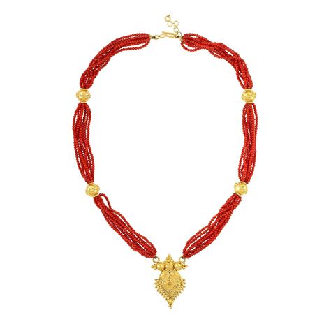 Triple Strand Red Natural Coral Gold Beads Necklace For Sale At 1stdibs