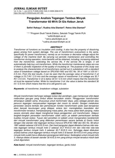 Pengujian Analisis Tegangan Tembus Minyak Transformator 60 Mva Di Gis Kebun Jeruk